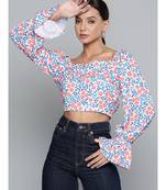 White Ditsy Floral Victorian Sleeve Crop Top