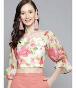 White & Pink Floral Square Neck Crop Top