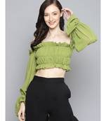 Green Off Shoulder Ruched Crop Top