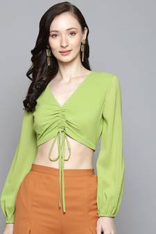 Lime Green Front Ruched Crop Top