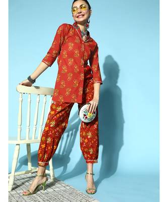 Rust Placement Floral Shawl Collar Top 2