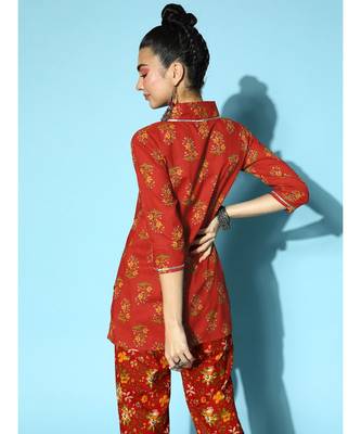 Rust Placement Floral Shawl Collar Top 5