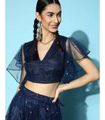 Navy Tulle Sequin Frill Detail Crop Top