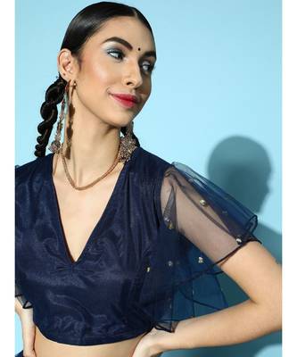 Navy Tulle Sequin Frill Detail Crop Top 3