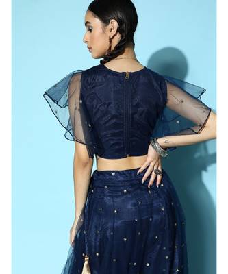 Navy Tulle Sequin Frill Detail Crop Top 6