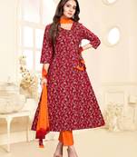 Maroon printed cotton salwar