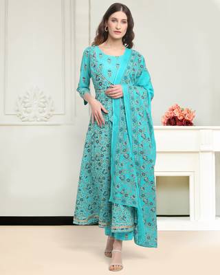 Sky-blue printed cotton salwar 1