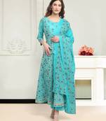 Sky-blue printed cotton salwar