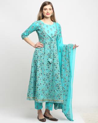 Sky-blue printed cotton salwar 3