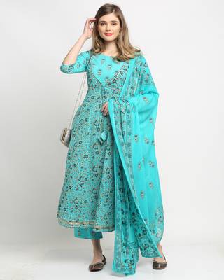 Sky-blue printed cotton salwar 4
