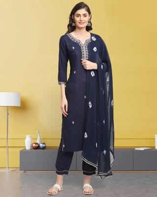 Navy-blue embroidered cotton salwar 1