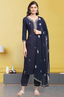 Navy-blue embroidered cotton salwar