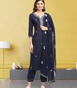 Navy-blue embroidered cotton salwar