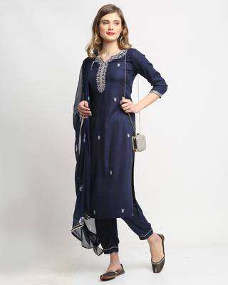 Navy-blue embroidered cotton salwar 3