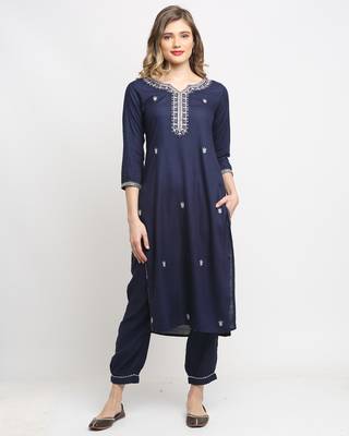 Navy-blue embroidered cotton salwar 4