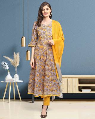 Grey printed cotton salwar 1