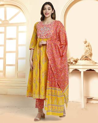 Yellow embroidered cotton salwar 1