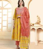 Yellow embroidered cotton salwar