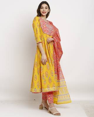 Yellow embroidered cotton salwar 3