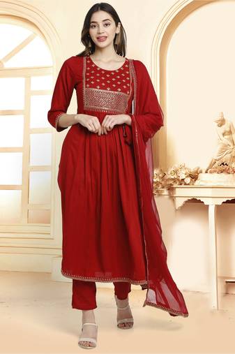 Maroon embroidered rayon salwar