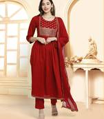 Maroon embroidered rayon salwar