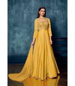 Yellow Colour Model Satin Gown