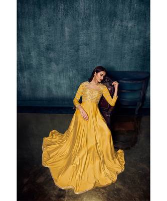 Yellow Colour Model Satin Gown 3