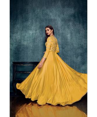 Yellow Colour Model Satin Gown 4