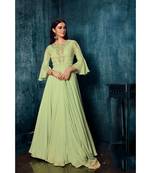 Pastel Green Colour Model Satin Gown