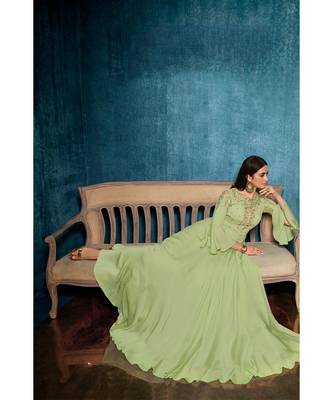 Pastel Green Colour Model Satin Gown 3