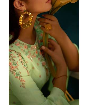 Pastel Green Colour Model Satin Gown 4