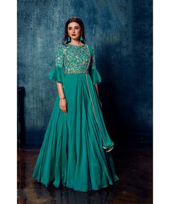 Strong Arctic Blue Colour Satin Gown 1