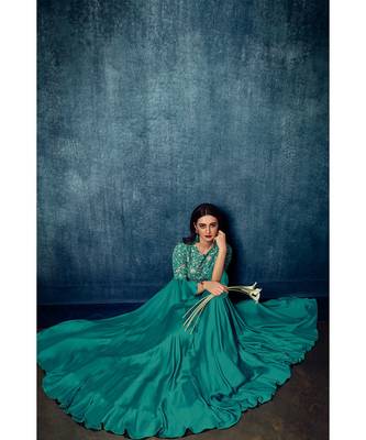 Strong Arctic Blue Colour Satin Gown 3