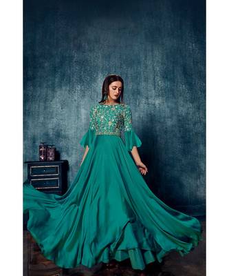 Strong Arctic Blue Colour Satin Gown 4