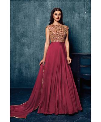 Festve Red Colour Satin Gown 1