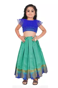 Kids Blue Blouse With Rama pavadai lehenga set for Girls 