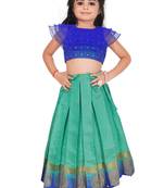 Kids Blue Blouse With Rama pavadai lehenga set for Girls 