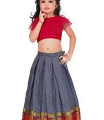 Kids Rani Pink Blouse With Silver Lehenga Choli 