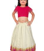 Kids Rani Pink Blouse With White Lehenga Choli Set For Girls 