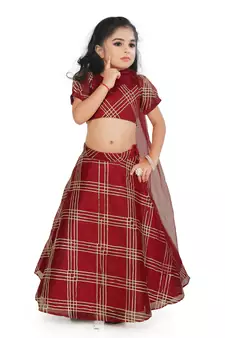 Kids Maroon Cotton Silk Lehenga Choli For Girls 
