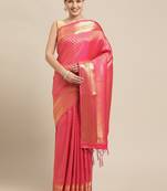 Pink woven pure dupion silk saree with blouse
