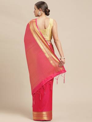 Pink woven pure dupion silk saree with blouse 3