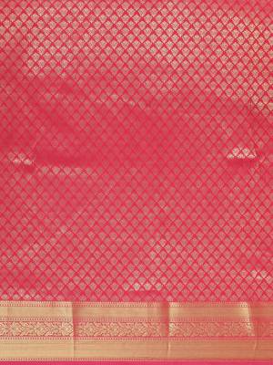 Pink woven pure dupion silk saree with blouse 4
