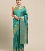 Turquoise woven pure dupion silk saree with blouse