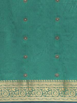 Turquoise woven pure dupion silk saree with blouse 4