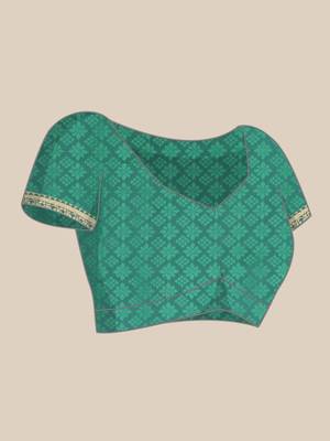 Turquoise woven pure dupion silk saree with blouse 5