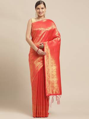 Red woven pure dupion silk saree with blouse 1