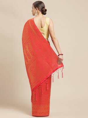 Red woven pure dupion silk saree with blouse 3