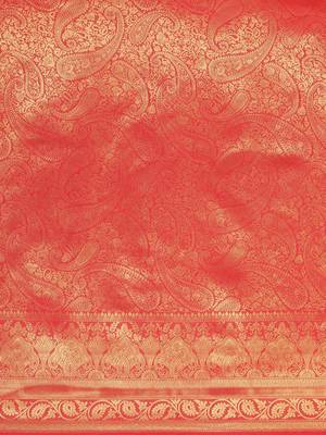 Red woven pure dupion silk saree with blouse 4