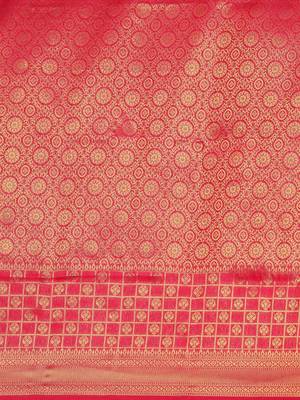 Pink woven pure dupion silk saree with blouse 4